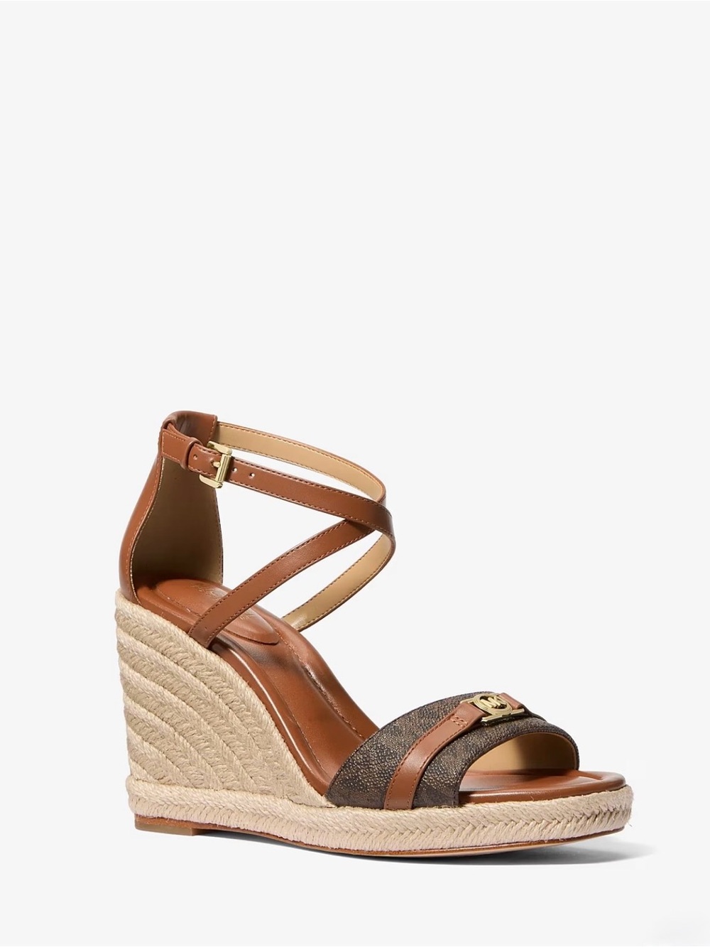 Michael Kors Tan & Brown Logo Espadrille Mandy Wedge Sandals